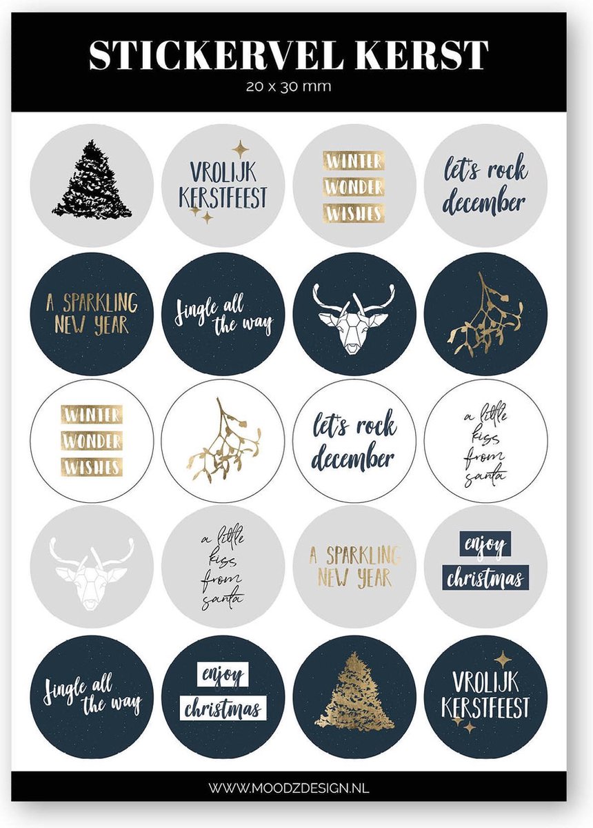 Kerst stickers | Stickervel | 20 stickers | Kerstmis |  